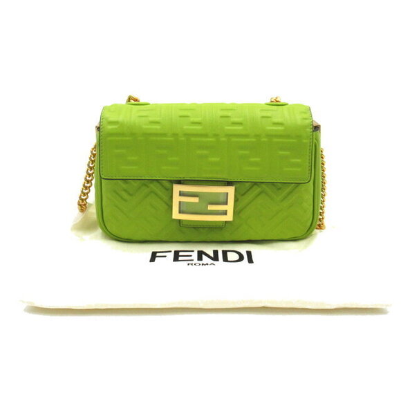 FENDI Baguette Chain Midi Shoulder Bag Leather Green - Picture 8 of 8